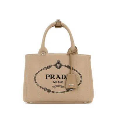 PRADA PRADA BEIGE CANVAS SMALL PRADA JARDINIERE RE HANDBAG