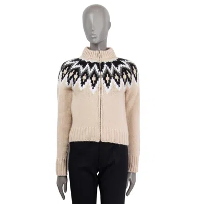 Pre-owned Prada Beige Cashmere & Wool Fair Isle Zip Front Cardigan Sweater 38 Xs In Brown