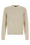 Prada Crew Neck Cashmere Sweater With Elbow Patches In Beige