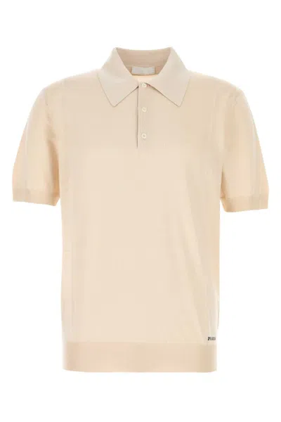 Prada Logo-jacquard Short-sleeved Polo Shirt In Beige O Tan