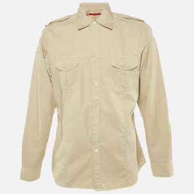 Pre-owned Prada Beige Cotton Button Front Shirt Xl In Sand