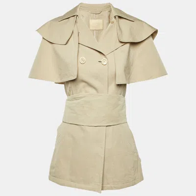 Pre-owned Prada Beige Cotton Cape Sleeve Belted Coat S In Sand