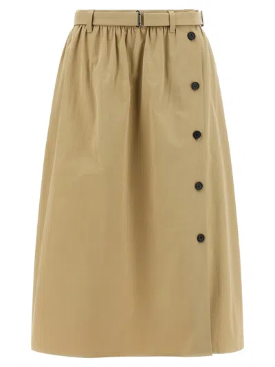 Prada Beige Cotton Midi Women's Skirt In Brown