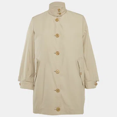 Pre-owned Prada Beige Cotton Panama Caban Jacket Xs In Sand