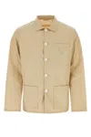 Prada Cotton Shirt With Short-pointed Collar And Three Pockets In Beige