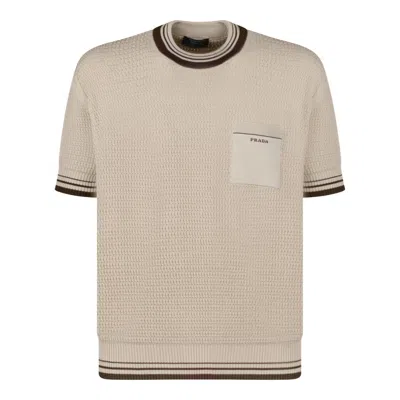 Prada Beige Cotton Silk T-shirts And Polos In Neutral