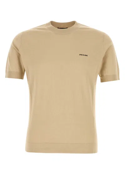 Prada Cotton Crew Neck Short Sleeve Sweater In Brown