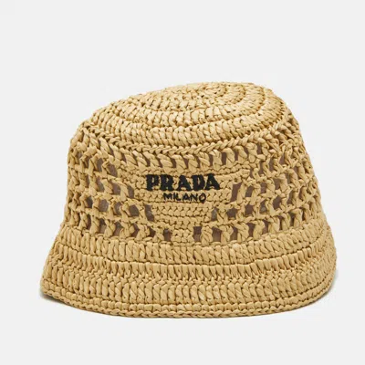 Pre-owned Prada Beige Crochet Bucket Hat M