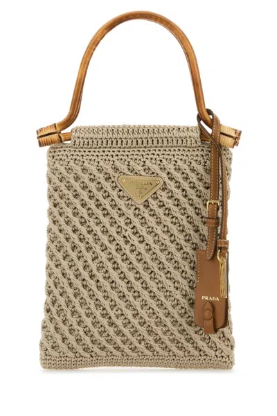 Prada Beige Crochet Tote In Sand