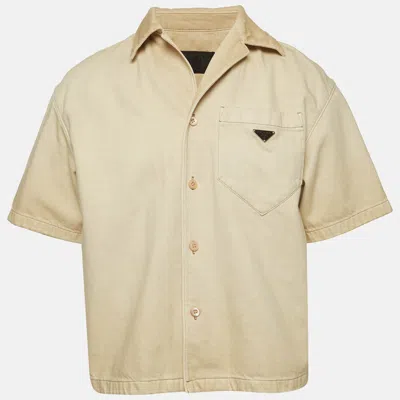Pre-owned Prada Beige Denim Short Sleeve Shirt S In Sand