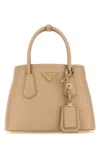 Prada Structured Leather Top Handle Shoulder Bag In Beige