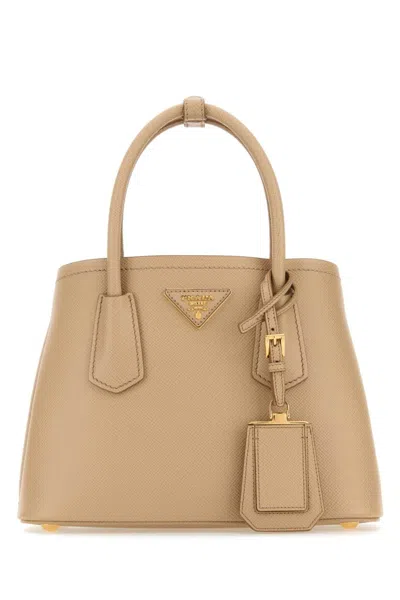 PRADA BEIGE DOUBLE SAFFIANO SATCHEL BAG