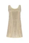 Prada Logo Plaque Embellished Sleeveless Dress In Beige