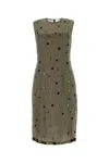 Prada Beige Eyelet-embellished Silk Dress In Beige