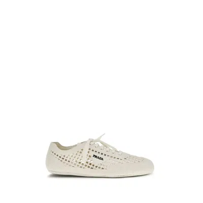 Prada Collapse Crochet Knit Low-top Sneakers In Neutral