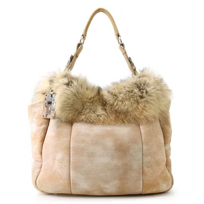 Pre-owned Prada Beige Fur Handbag Pouch Tote Bag ()