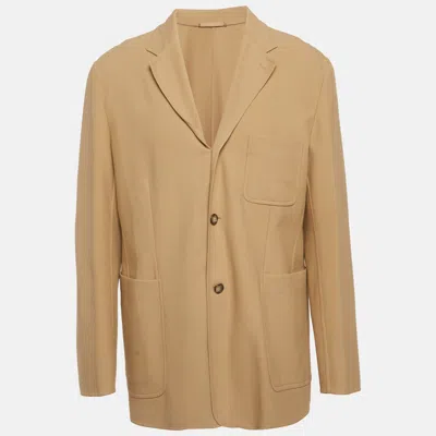 Pre-owned Prada Beige Gabardine Regular Fit Blazer Xxl In Sand