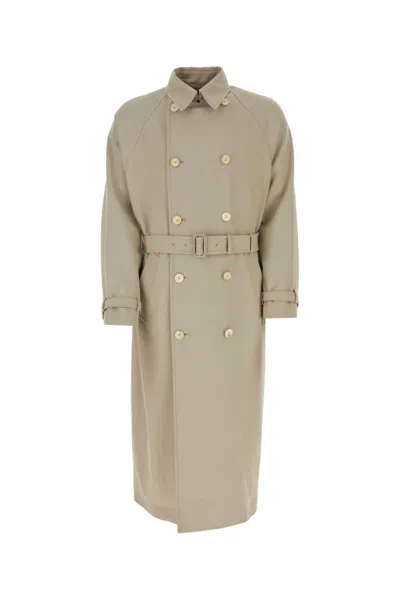 Prada Waist-belted Mid-length Trench With Epaulettes In Beige O Tan