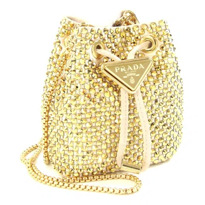 Pre-owned Prada Beige Gold Satin Pochette Shoulder Bag ()