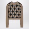 Prada Cashmere Sweater With Cropped Length And Argyle In Brown