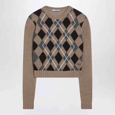 Prada Beige Jacquard Sweater In Brown