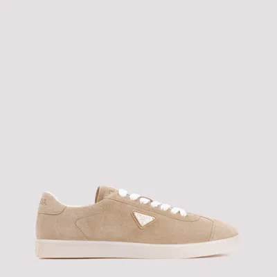 Prada Beige Suede Sneakers In Brown
