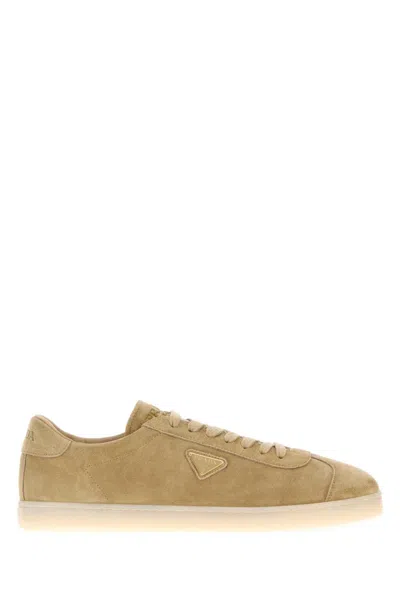 Prada Beige Lace Up Sneakers In Sand