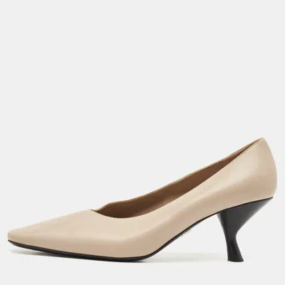 Pre-owned Prada Beige Leather Block Heel Square Toe Pumps Size 39