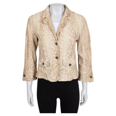 Pre-owned Prada Beige Leather Fitted Jacket L In Brown