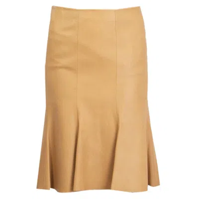 Pre-owned Prada Beige Leather Flared Skirt 40 S In Brown