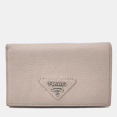 Pre-owned Prada Beige Leather Half Wallet In Sand