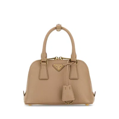 Prada Beige Leather Handbag In Brown