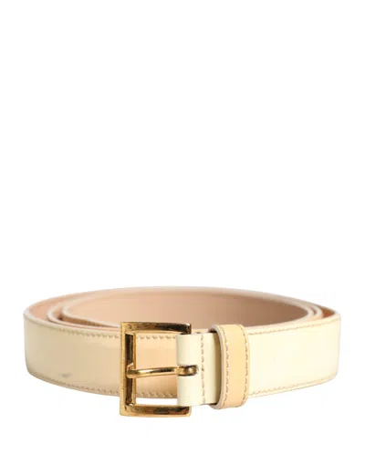 Pre-owned Prada Beige Leather Logo Waist Women Gold Metal Buckle Women's Belt ()