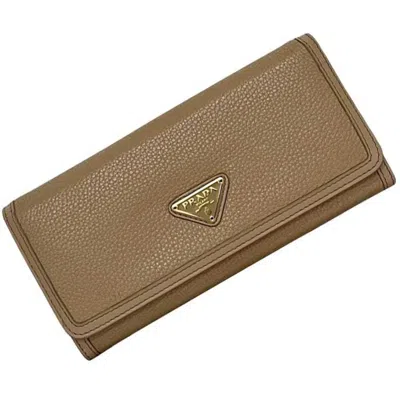 Pre-owned Prada Beige Leather Long Wallet (bi-fold) ()