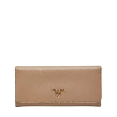 Pre-owned Prada Beige Leather Long Wallet (tri-fold) ()