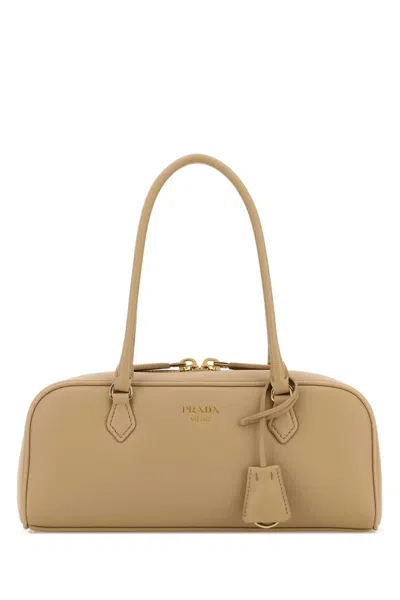 Prada Calf Leather Medium Handbag With Adjustable Handle In Brown