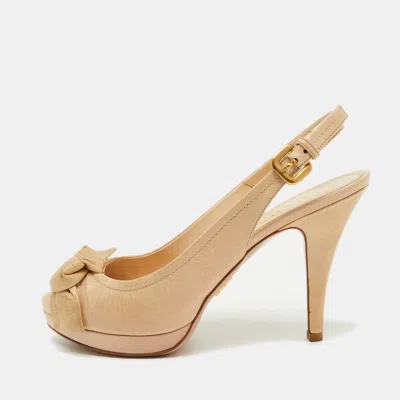 Pre-owned Prada Beige Leather Peep Toe Platform Sandals Size 37