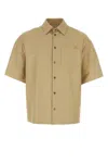 Prada Leather Shirt With Back Yoke And Chest Pocket In Beige