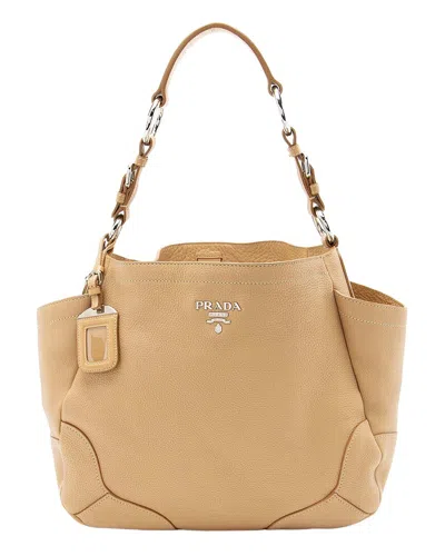 Prada Beige Leather Side Pocket Hobo Bag (authentic Pre-loved) In Nude