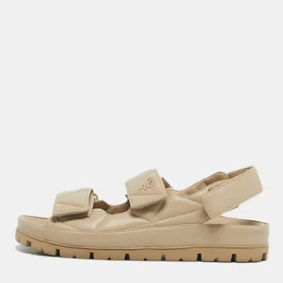 Pre-owned Prada Beige Leather Slingback Sandals Size 41