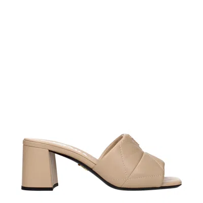 Prada Beige Leather Slippers Sandals In Brown