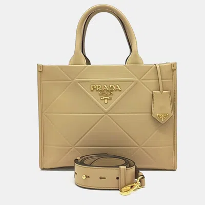Pre-owned Prada Beige Leather Symbol Tote And Shoulder Bag In Sand