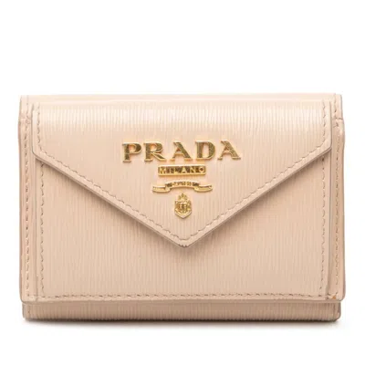 Pre-owned Prada Beige Leather Wallet (tri-fold) ()
