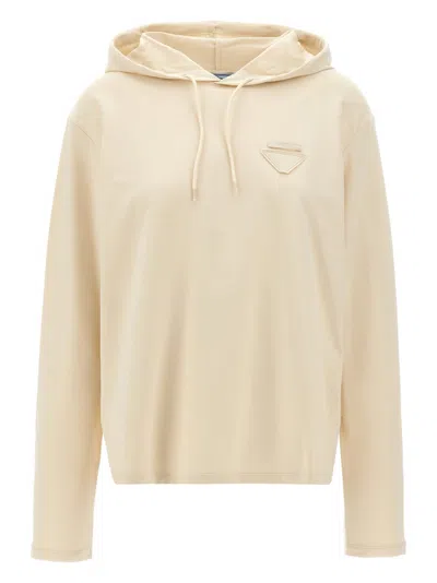 Prada Beige Logo Patch Hoodie
