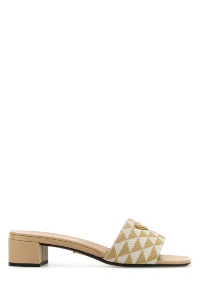 PRADA BEIGE LOGO SANDALS