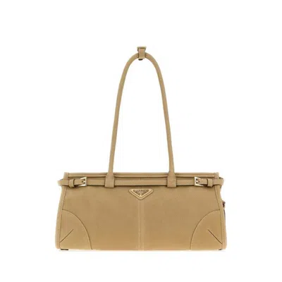Prada Bonnie Shoulder Handbag In Nappa Leather With Golden Hardware In Brown