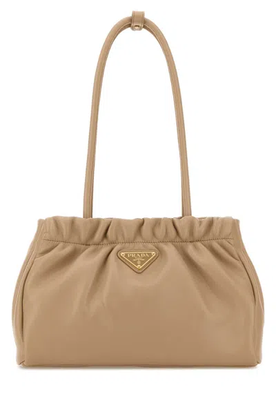 Prada Beige Nappa Leather Shoulder Bag In Brown