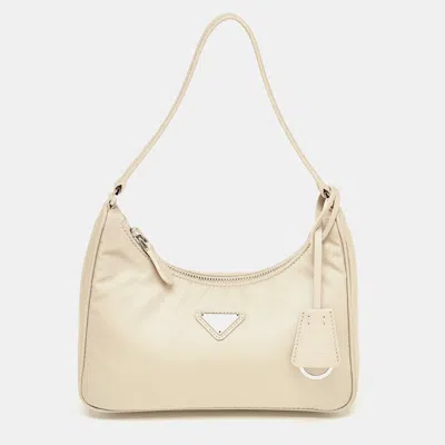 Prada Beige Nylon And Leather Mini Re-edition 2000 Shoulder Bag