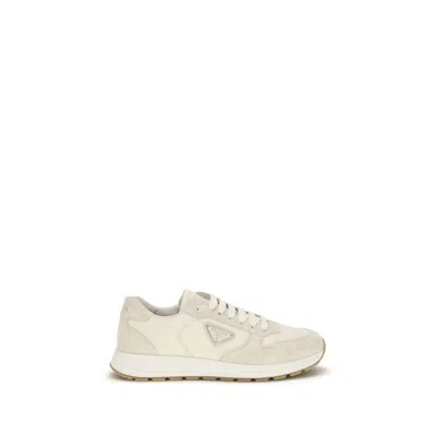 Prada Beige Nylon Low Top Sneakers In White