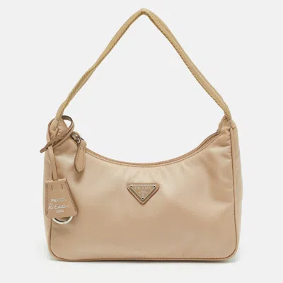 Pre-owned Prada Beige Nylon Re-edition 2000 Shoulder Bag In Sand